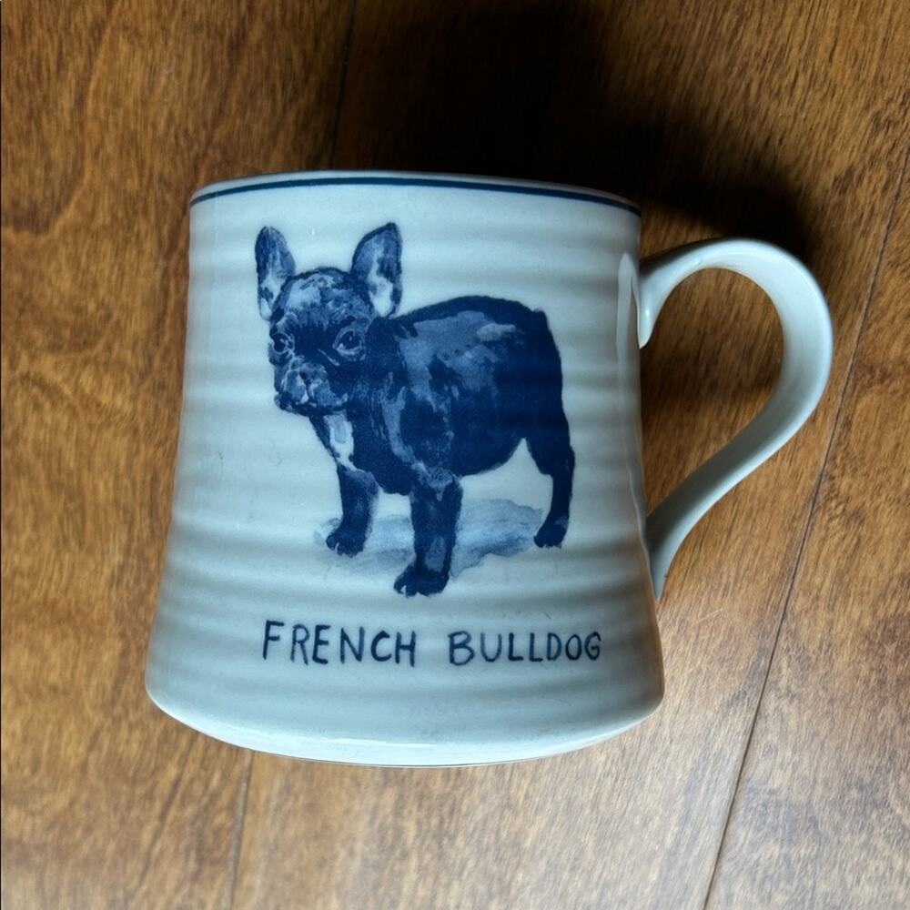 Molly Hatch Anthropologie Charming French Bulldog Ceramic Mug - Blue and Cream